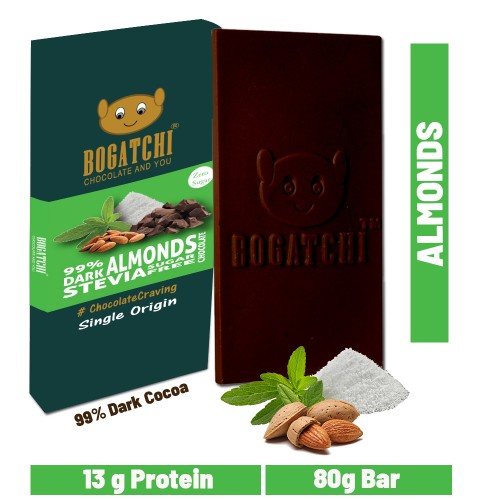 BOGATCHI Stevia Sugarfree Chocolate Bar, Almonds, 80g